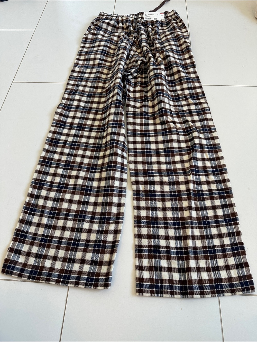 UNIQLO women’s Brown & White Plaid flannel Lounge Pants XS NWT